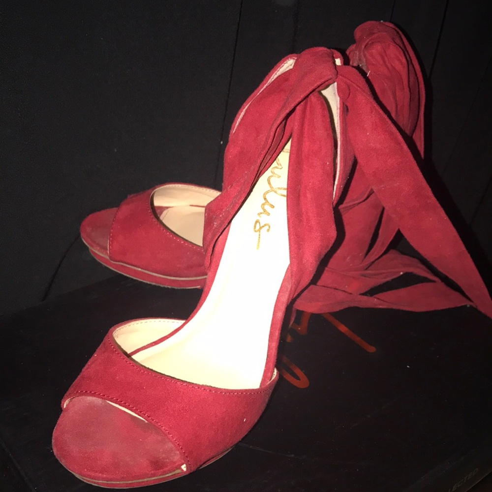 Red Ankle Tied Heels